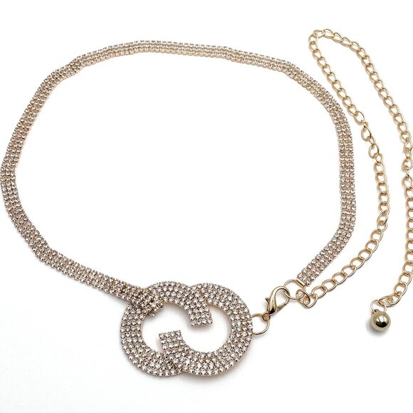 Women’s Rhinestone Chain Belt w/ Double C Style Buckle NWT - Picture 3 of 8